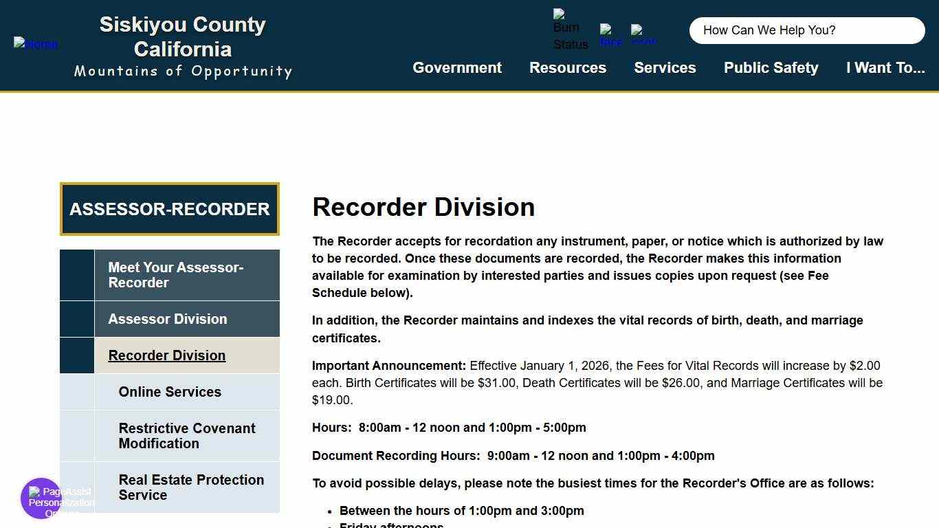 Recorder Division | Siskiyou County California