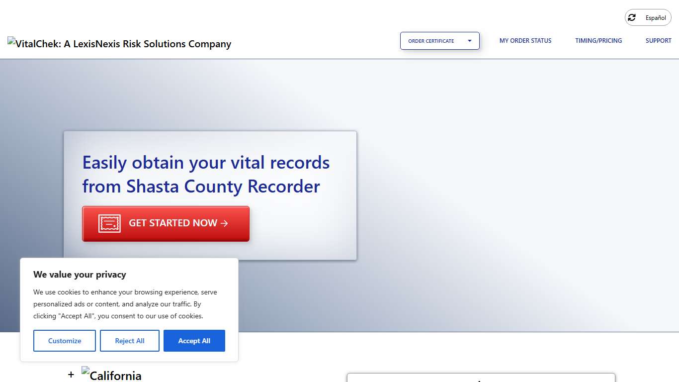 Shasta County Recorder (CA) | Order Certificates - VitalChek